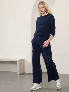 Athleta MP M PETITE Retroterry Wide Leg Cargo Pant, Navy Sweatpants Lounge Pants - Picture 1 of 6