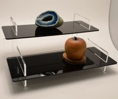 WHOLESALE POS Two Tier Acrylic Shelf Retail Collectable Display Stand Black Perspex Step