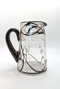 Vintage Cut Glass Creamer Pitcher Silver Overlay 4.25" Tall - Picture 1 of 7