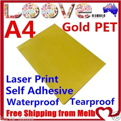 20x A4 Glossy Gold PET Self Adhesive Vinyl Sticker Paper Sheet Label Laser Print - Image 1 of 4