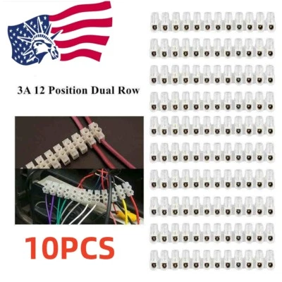 10PCS Dual Row 12 Positions 3A Screw Terminal Electric Barrier Strip Block US - Image 1 of 4