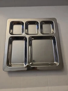  Dekoratives Tablett mit 5 Fächern 12" x 12" Metall Mittagessen Chow Essen Servieren Militär - Bild 1 von 8