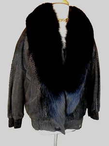 $4K Black Leather Coat Jacket Fox Snake Goth Witchy Glam Ravencore Naturecore S - Picture 1 of 7