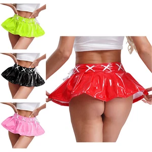 Minigonna donna lingerie pelle verniciata effetto bagnato gonna plissettata festival micro - Foto 1 di 54