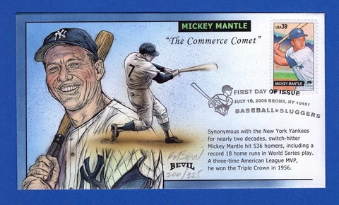 Scott 4083 Baseball Sluggers Mickey Mantle Hand Painted Bevil FDC 200/225 Cover