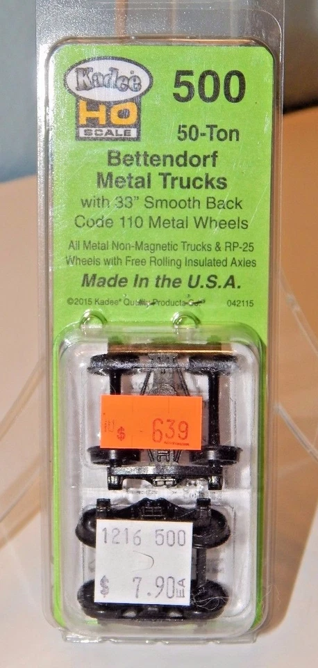 Kadee HO #500 Bettendorf Metal Trucks w/33" Smooth Back Code 110 Wheels NEW - Image 1 of 1