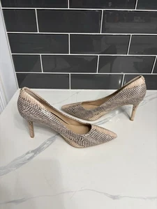 Karl Lagerfeld Paris Leather Upper Beige Snakeskin Pattern Heels Size 10 New - Picture 1 of 10