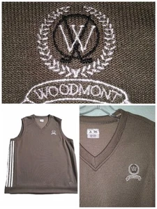 VTG Adidas Knit Golf Vest WOODMONT Logo Embroidered Men XL Taupe / Gray V-Neck - Picture 1 of 16