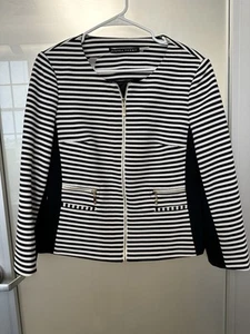 Ivanka Trump Jacket Women size 10 Nautical Striped Career Classic Full Gold Zip - Picture 1 of 4