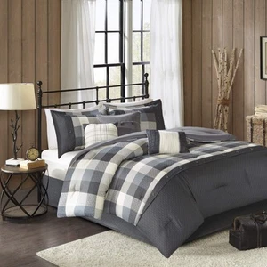 Ridge Comforter Set - Cabin Lodge Plaid Herringbone Design, All Season Down A... - Picture 1 of 9
