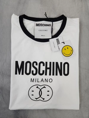 Camiseta Moschino Couture Smiley Face blanca y negra con timbre para hombre talla 42 nueva Foto 1 de 4