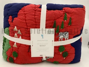 Pottery Barn Kids World Map North America Stitched Quilt Full Queen Navy #U1103 - Picture 1 of 5