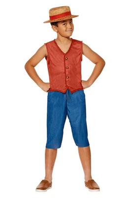 Netflix One Piece Monkey D. Luffy Child Costume Vest Shorts Hat Medium 7 - 8 NEW - Image 1 of 2