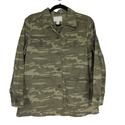 Chaqueta utilitaria CASLON SP Petite verde camuflaje botón chaqueta militar Foto 1 de 4