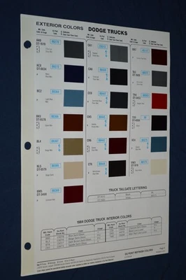 1984 Dodge Truck Exterior Color Paint Chips / Codes Sheet Chart 84 D100 D150 D25 - Image 1 of 2