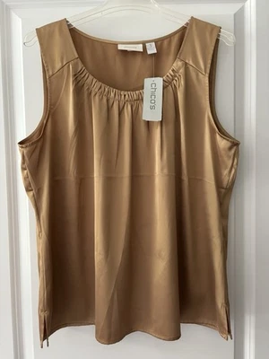 Camiseta sin mangas Chico’s Gathers talla 3 XL (16) dorada NUEVA CON ETIQUETAS Foto 1 de 4