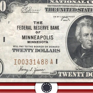 1929 $20 MINNEAPOLIS FRBN FEDERAL RESERVE BANK NOTE Fr 1870-I 31488 - Picture 1 of 3