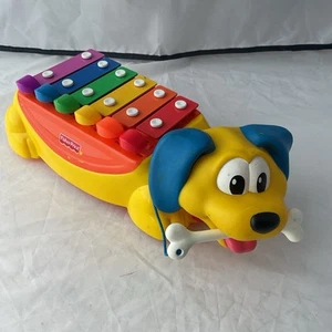 Fisher Price Pull Along 15" Yellow Weiner Dog Xylophone With Bone (2002) - Picture 1 of 9