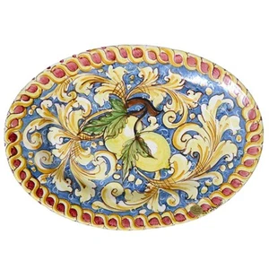Vassoio Ovale Caltagirone, piatto da portata con decoro ornato Barocco e Limoni - Imagen 1 de 1