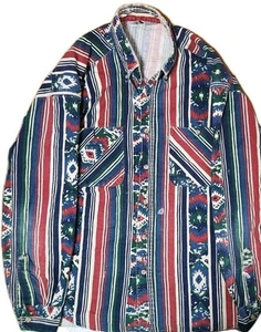 Vintage 90's Carhartt Mens Aztec Western Flannel Shirt 30x23 Button Distressed - Picture 1 of 4