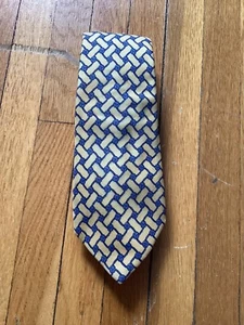 Corbata de cuello con estampado de bolas de hilo azul/amarillo Hermes de lujo, hecha en Francia, 100 % seda, como nueva - Imagen 1 de 4