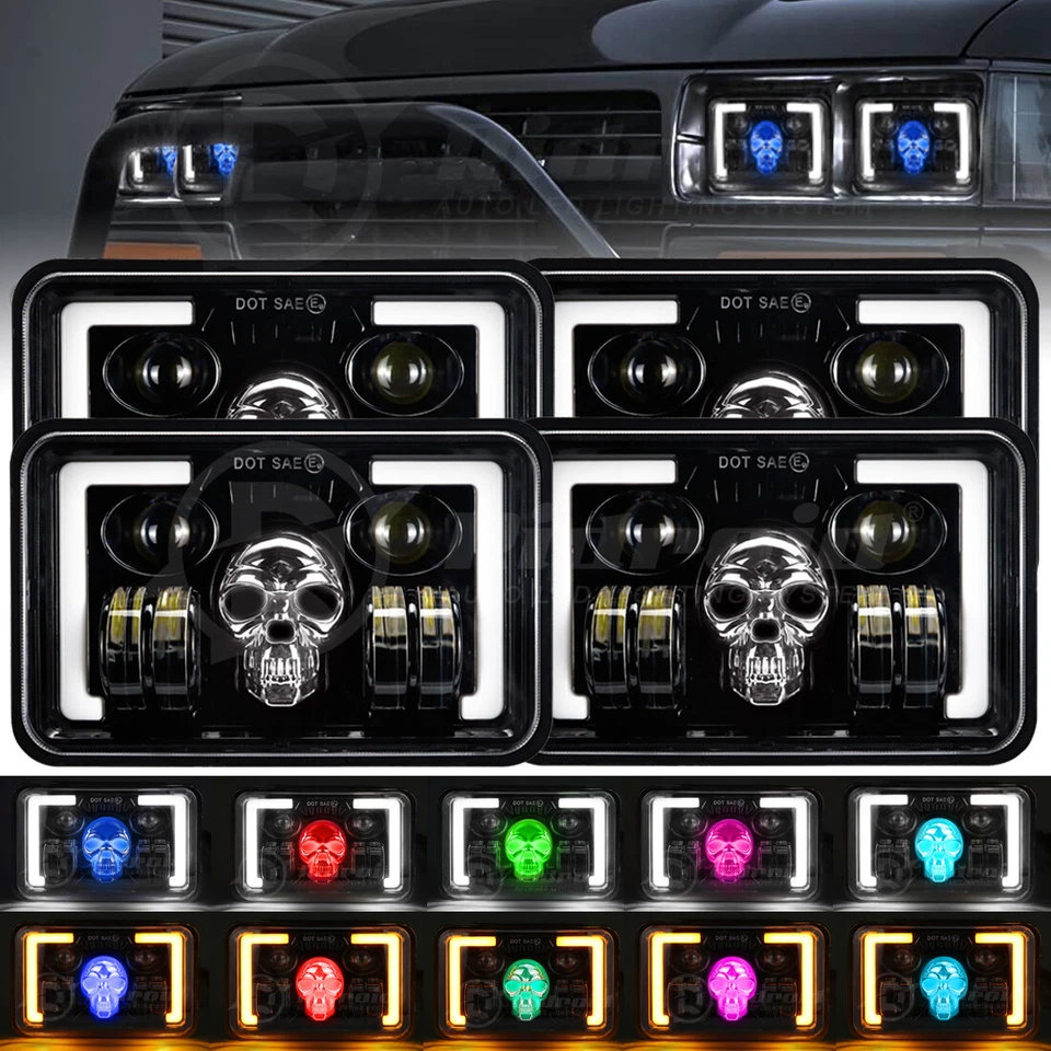 4pcs 4x6“” LED Headlights RGB Hi/Lo Beam For Toyota Land Cruiser 1988 1989 1990 - image 1 of 4
