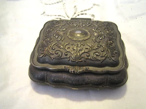 Vintage Silver Tone Metal Trinket Box - Scroll Design on Top - Velvet Interior - Picture 1 of 6