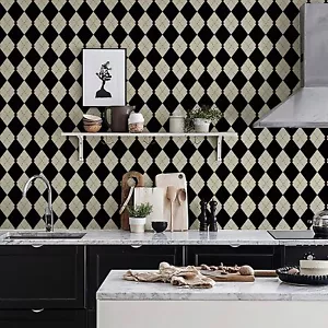 Simon&Siff Retro Peel and Stick Wallpaper Black and White Plaid Wallpaper - Picture 1 of 8