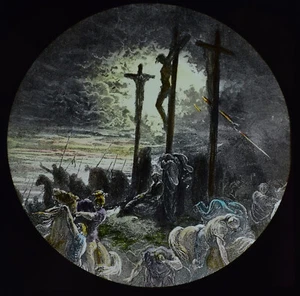 FINSTERNIS BEI DER KREUZIGUNG UM 1890 Magische Laternenfolie RELIGION DORE BIBEL JESUS - Bild 1 von 3