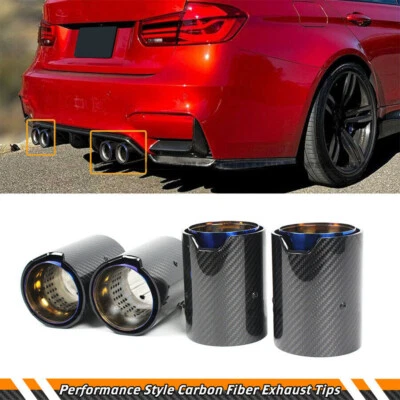 FOR BMW M2 M3 M4 CARBON FIBER STAINLESS BLUE BURNT TIP EXHAUST PIPE FINISHER 4PC - Image 1 of 4