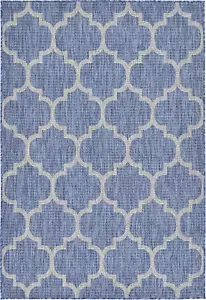 Outdoor Area Rug Trellis Collection (4' 1"X6' 1"Rectangle Navy Blue/ Ivory) - Picture 1 of 8