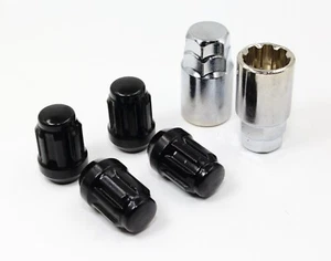 4 Black Acorn Wheel Locks 12x1.5 1.40" w 2 Keys for Ford Lincoln 40700SBK2 - Picture 1 of 12