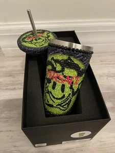 $1175 Versace Swarovski La Greca Medusa Logo Metal Travel Mug Cup Blue Green NIB - Picture 1 of 11