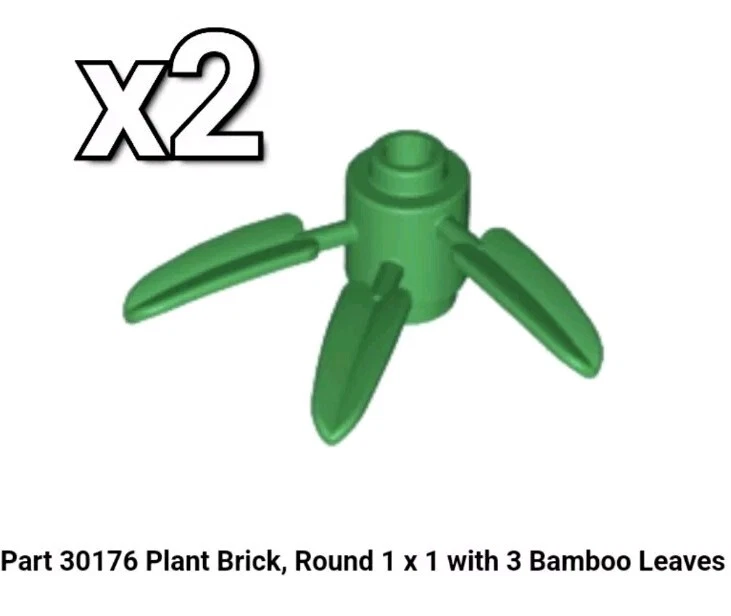 NEW LEGO Parts 30176 (x2) GREEN Plant Brick, Round 1 x 1 with 3 Bamboo Leaves - Image 1 of 1