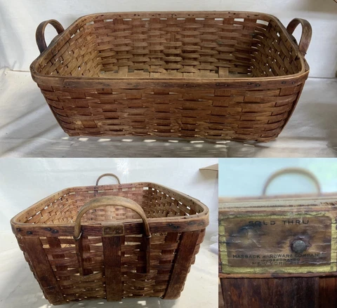Masback Hardware Splint Laundry Basket~ 30” X 18-1/2”~RARE ~Antique ~Extra Large Cover