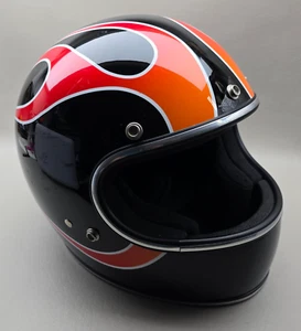 BiltWell Flame Motorcycle Helmet Large Black Orange Red - Picture 1 of 15