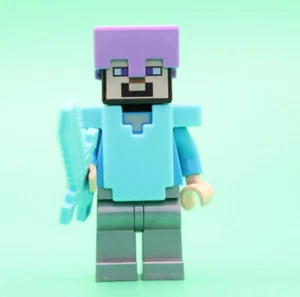 Lego Nether Portal Steve Minifigure Minecraft min060 21143 Medium Azure Armor C - Picture 1 of 4