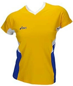 asics shirt top tricot attacking women 648203 sonnengelb blau weiß xl NEU - Bild 1 von 2