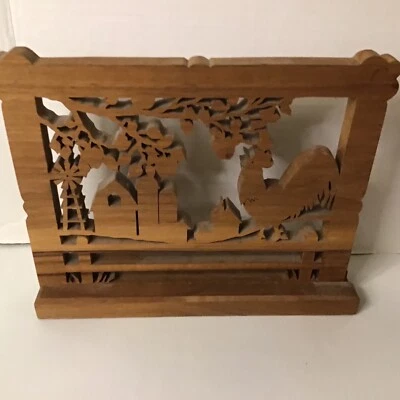 vintage wooden scroll saw farm scene table decor 9 x 7.5" - Image 1 of 4