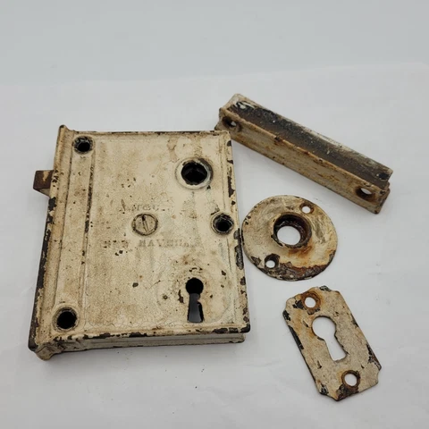Davenport Mallory Door Rim Lock DM Co New Haven Antique 1860s NO KEY Good Spring Cover