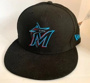 Gorra de béisbol negra de ala plana 59Fifty 59Fifty de los Miami Marlins New Era con licencia MLB - sin etiquetas - Imagen 1 de 7