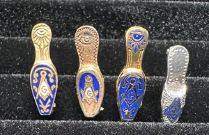 FOUR DIFFERENT WIDOW SLIPPER SHOE MASONIC PINS + BONUS H322 - Picture 1 of 14
