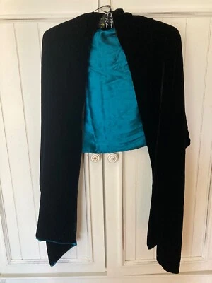 Bufanda chal satinado turquesa terciopelo negro de 2 caras 68" x 21" Foto 1 de 4