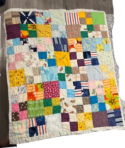 Vintage Antique Crazy Quilt Patch Work squares 39”x46” - Picture 1 of 15