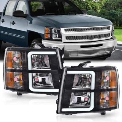 Подходит для 2007-2013 Chevy Silverado 1500 2500HD черный корпус фары светодиодная трубка - Изображение 1 из 4