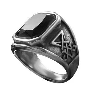 bahamut Baphomet Black Gemstone Ring Sigil of Lucifer Satan Symbol Signet Rin... - Picture 1 of 6