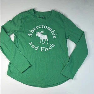 Abercrombie Kids Girls' Green and White Long Sleeve Embroidered Logo Tee 7/8 - Picture 1 of 4