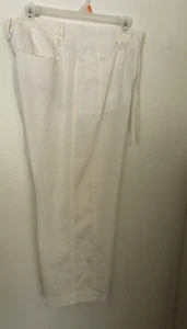 Jones New York Signature Pants 8 White Linen Wide Leg Cropped Drawstring - Picture 1 of 8