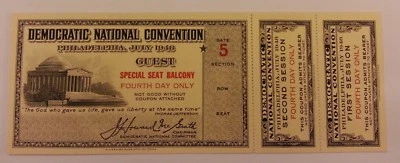 Boleto de la Convención Nacional Democrática 1948 con 2 cupones Philadelphia PA  - Imagen 1 de 2