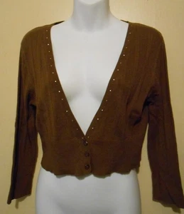 Limited Too Girls Embellished Crop Vee Cardigan Sweater Brown 20 NWT - Picture 1 of 2